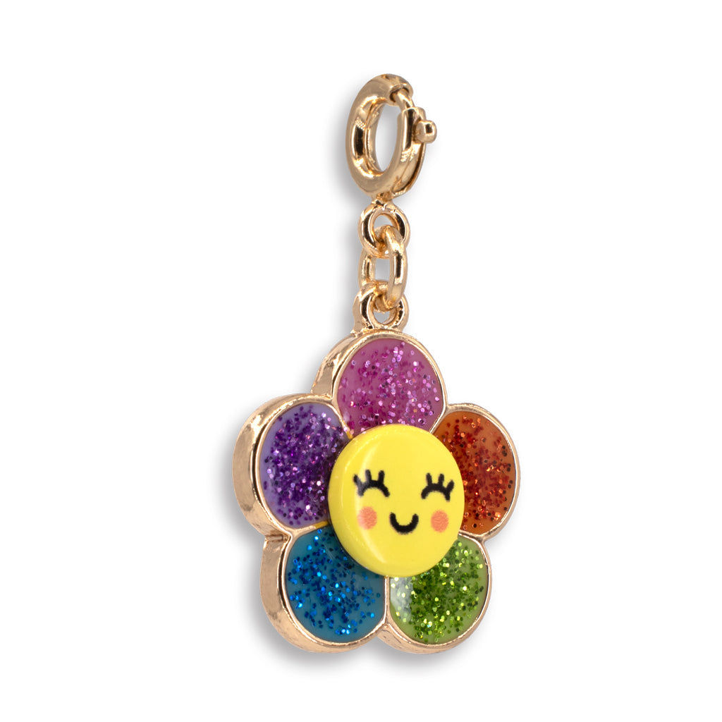 Charm - Gold Glitter Happy Flower