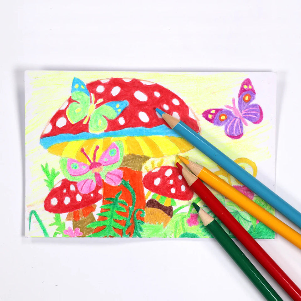 Colored Pencils + 2 Color-in Postcards