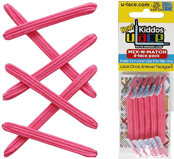 U-Lace Kiddos - No-Tie Laces - 6-Lace Pack - Shocking Pink