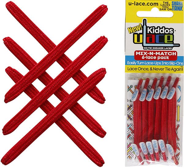 U-Lace Kiddos - No-Tie Laces - 6-Lace Pack - Scarlet