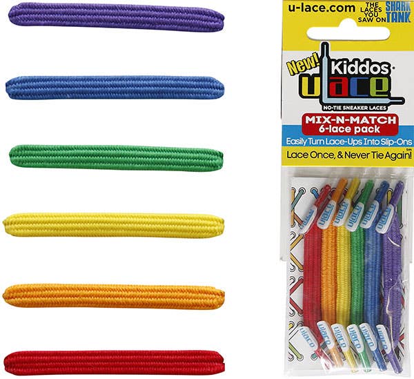 U-Lace Kiddos - No-Tie Laces - 6-Lace Pack - Rainbow