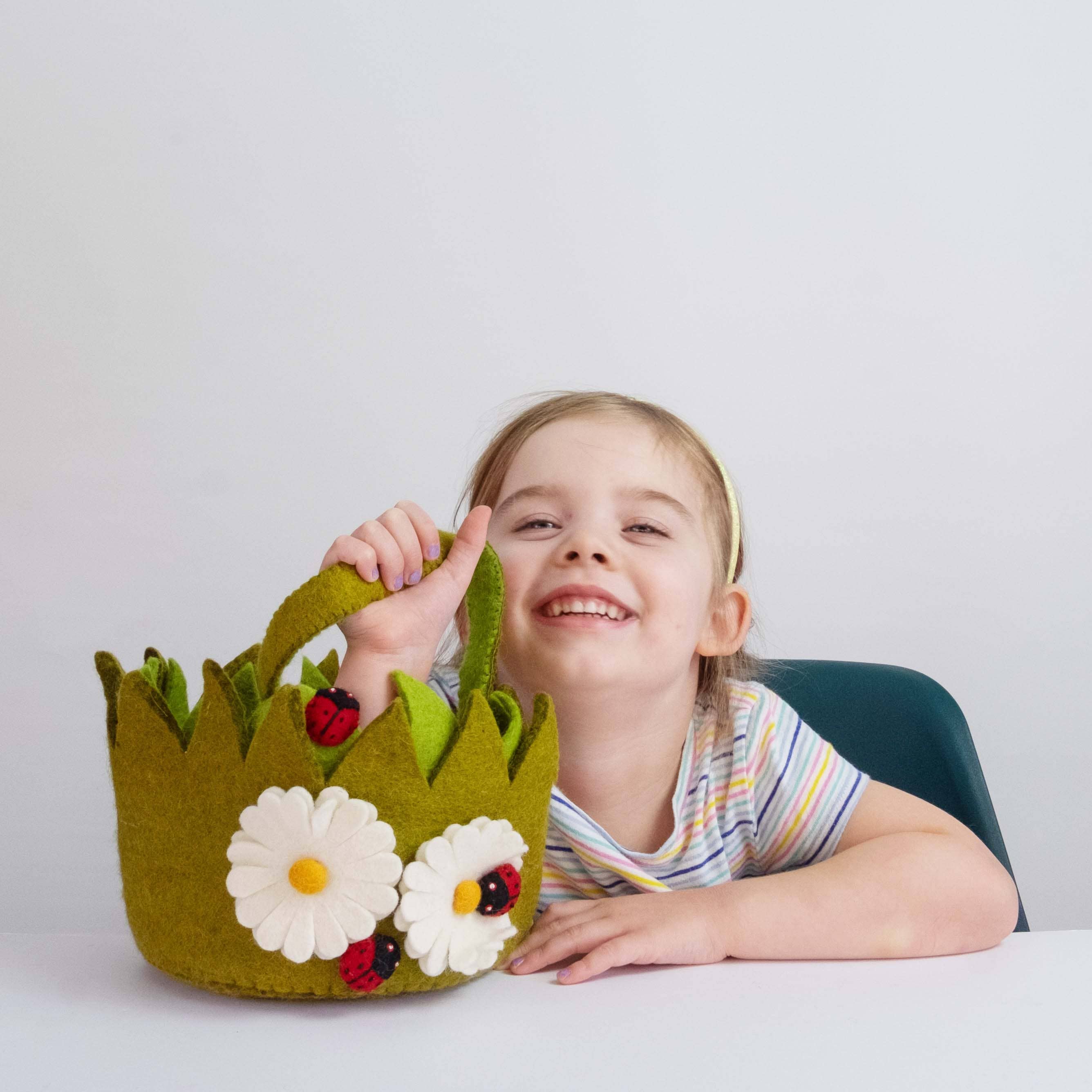 Felt Basket with Daisies and Ladybugs