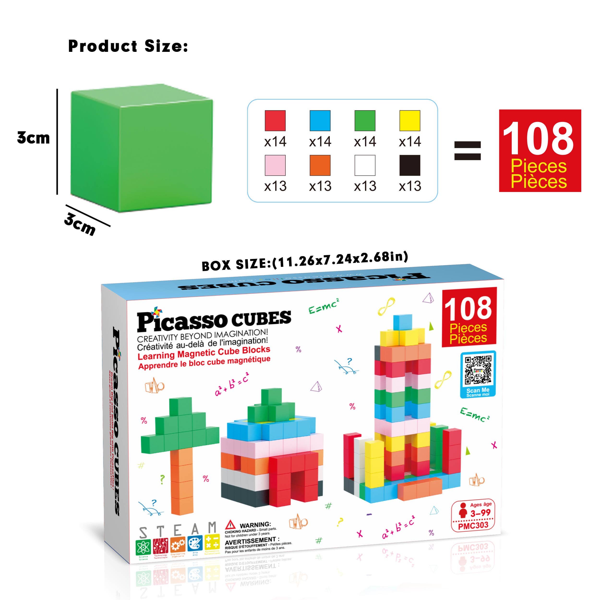 Magnet Cube Building Blocks 108pc 1.2" Magnetic Cubes Toy