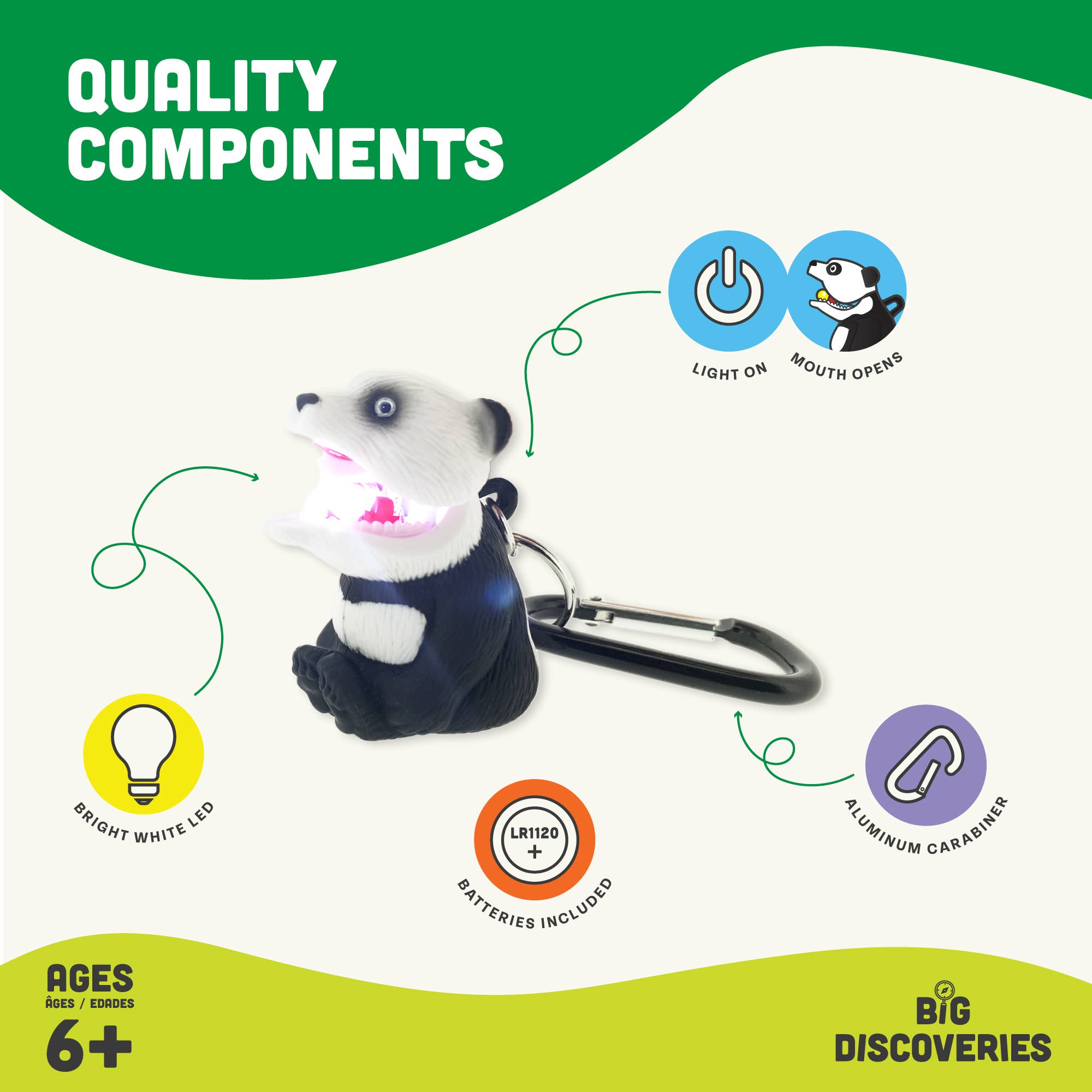 WildLight Animal Carabiner Flashlight - Panda Bear
