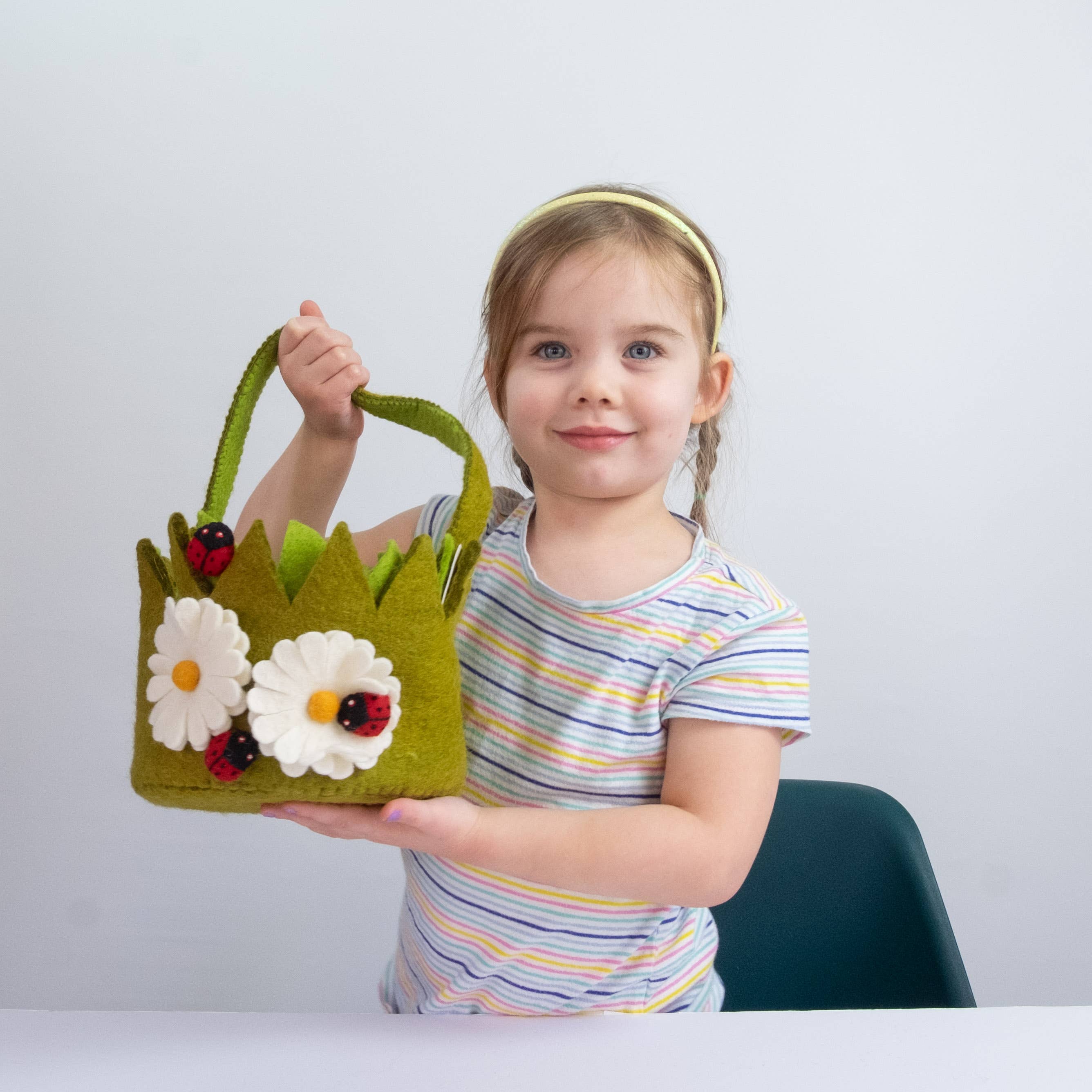 Felt Basket with Daisies and Ladybugs