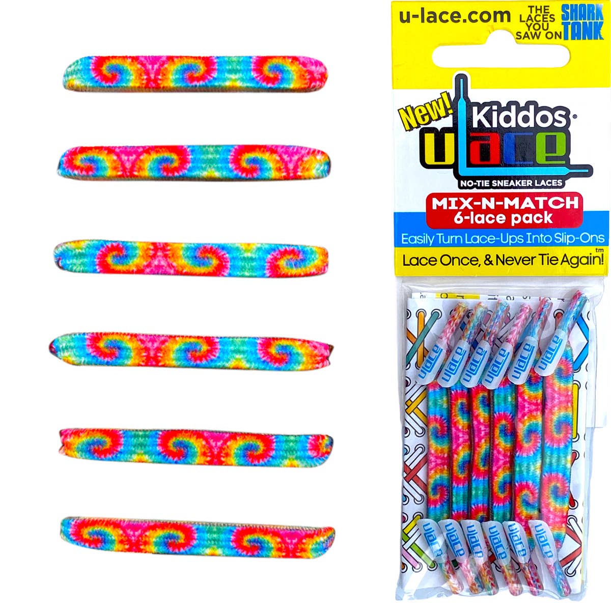 U-Lace Kiddos - No-Tie Laces - 6-Lace Pack - Classic 60's