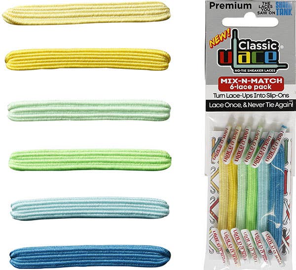 U-Lace Classic - No-Tie Lace - 6-Lace Pack - Sunshine & Blue