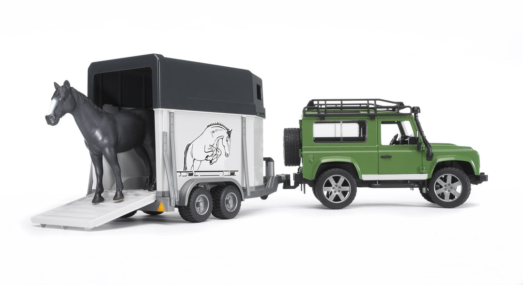 Bruder 02592 Land Rover Defender Station Wagon with Horse Trailer & Horse