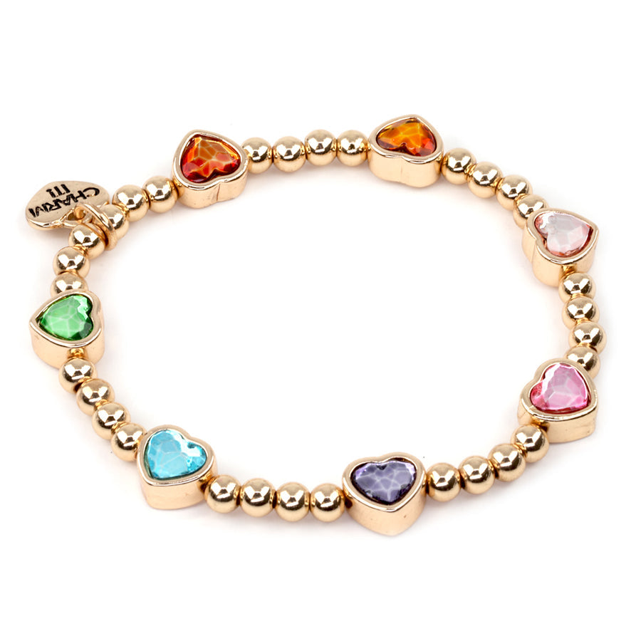Charm Bracelet - Gold Sparkle Stretch Heart Bead