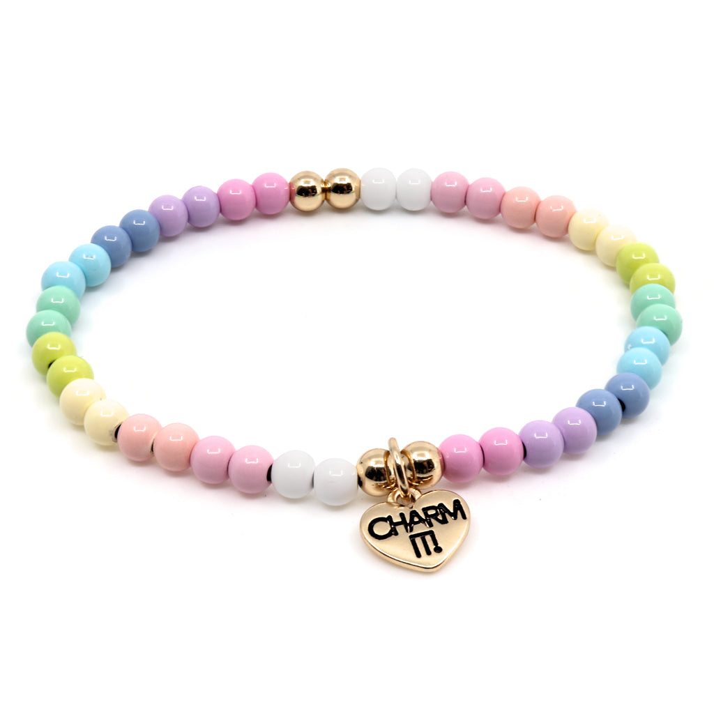 Charm Bracelet - Gold and Pastel Heart Stretch