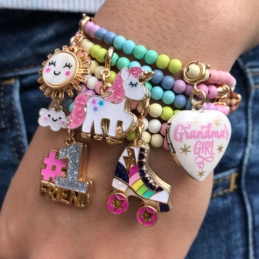 Charm Bracelet - Gold and Pastel Heart Stretch