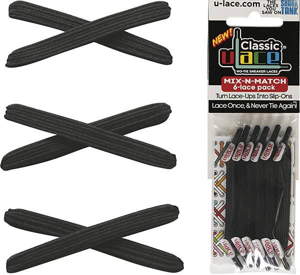 U-Lace Classic - No-Tie Laces - 6-Lace Pack - Black