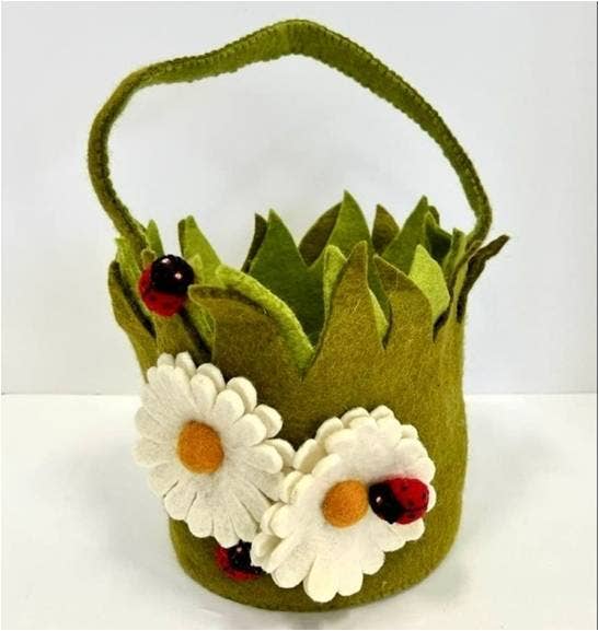 Felt Basket with Daisies and Ladybugs