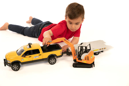 Bruder 02546 Ram Rental Service with Trailer and Mini Excavator