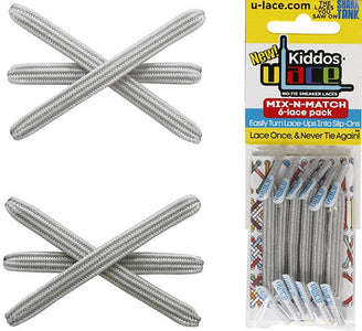 U-Lace Kiddos - No-Tie Laces - 6-Lace Pack - Metallic Silver