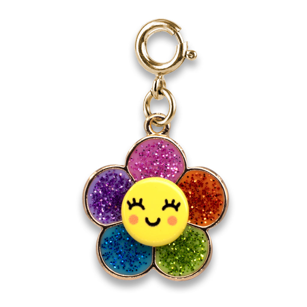 Charm - Gold Glitter Happy Flower