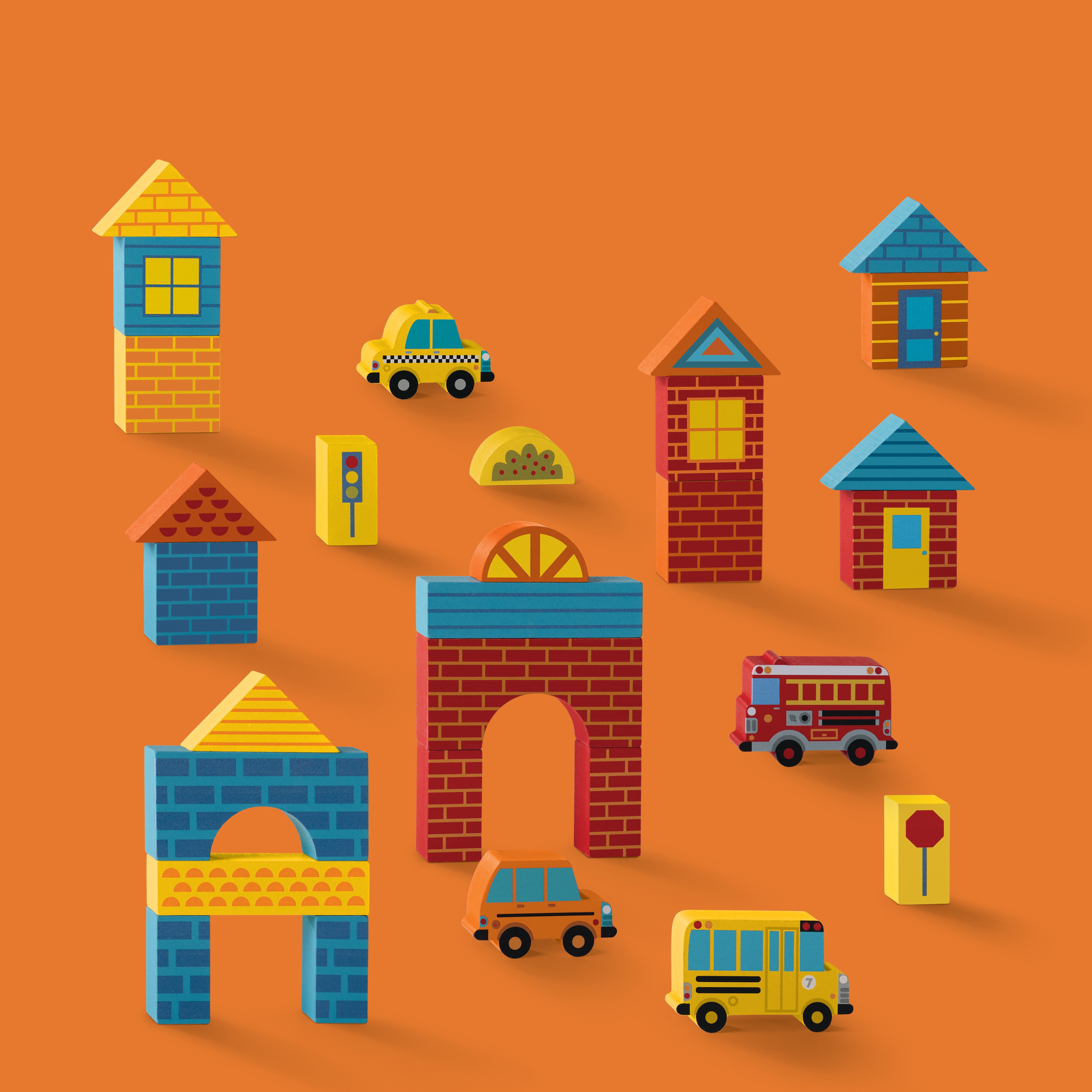 Build & Play Mini Wood Blocks/Busy City