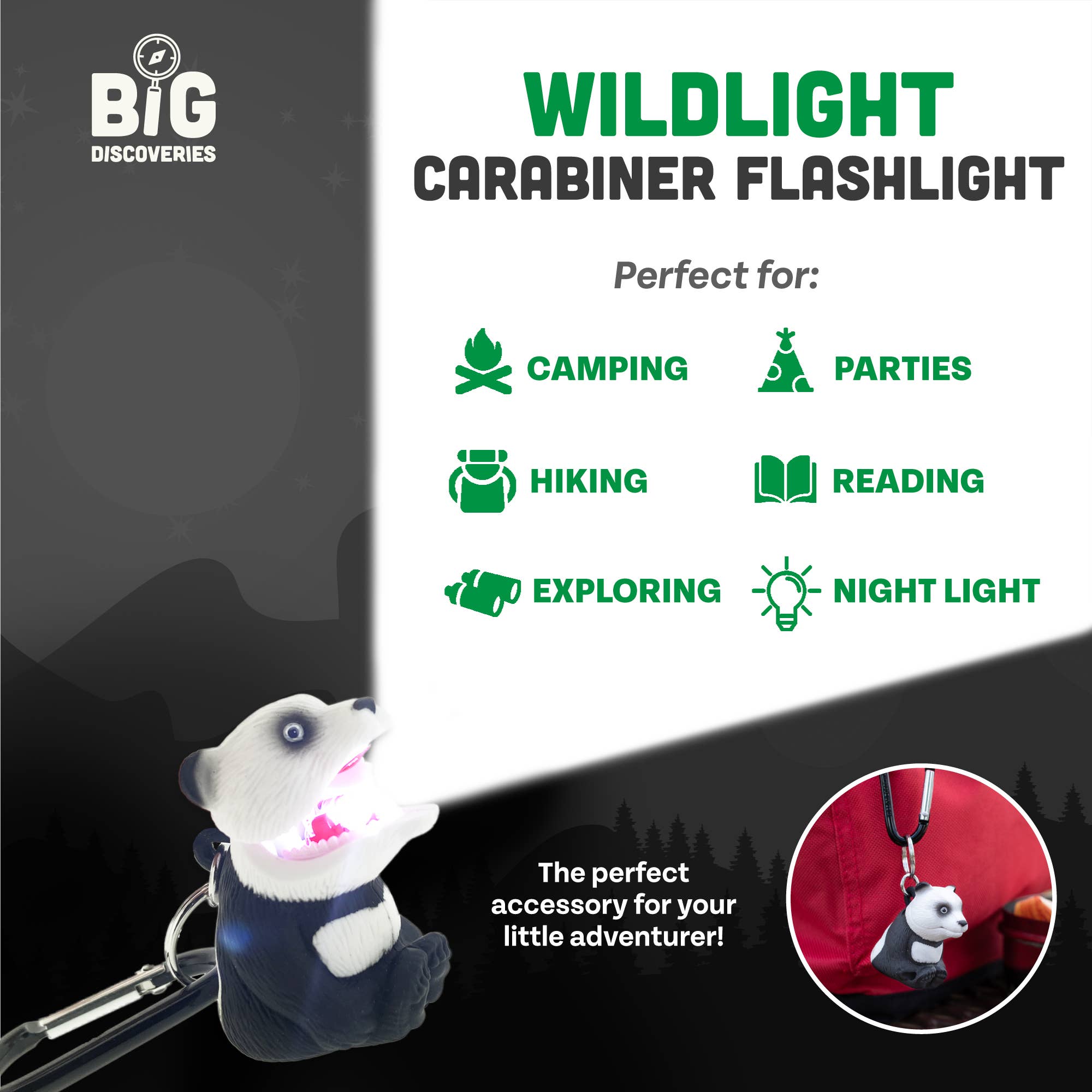 WildLight Animal Carabiner Flashlight - Panda Bear