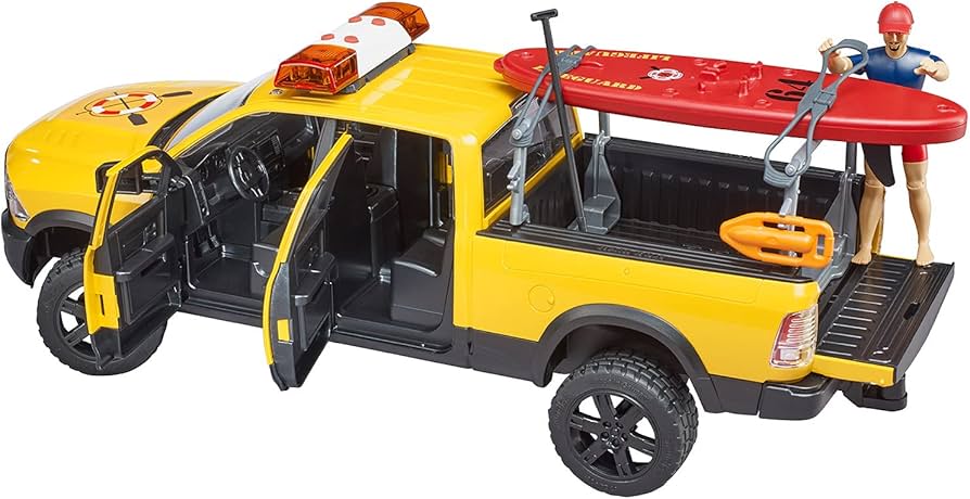 Bruder 02506 RAM 2500 Power Wagon Lifeguard w/ Figure, Stand-up Paddle and Light + Sound Module