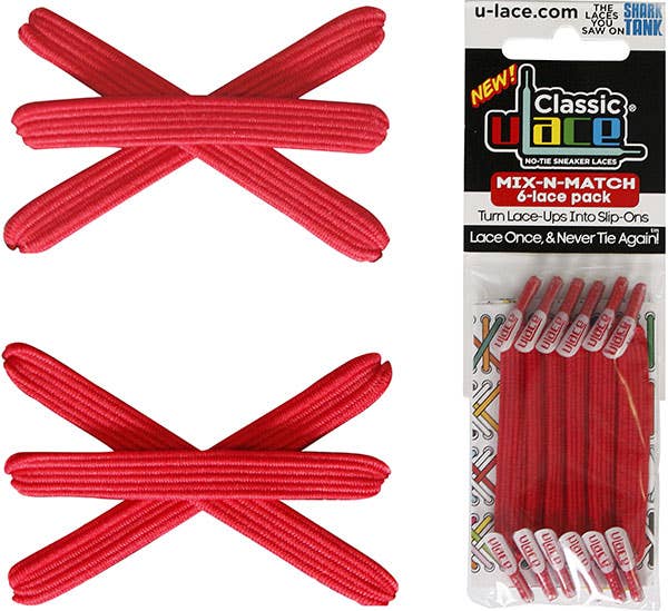 U-Lace Classic - No-Tie Laces - 6-Lace Pack - Scarlet Red