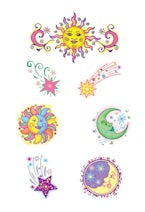 Tattoos - Sun, Moon and Stars - Glow in the Dark