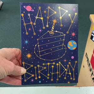 Constellation Cake Slice Happy Birthday Card