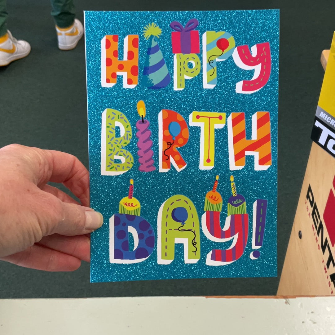 Glitter Happy Birthday Lettering Card