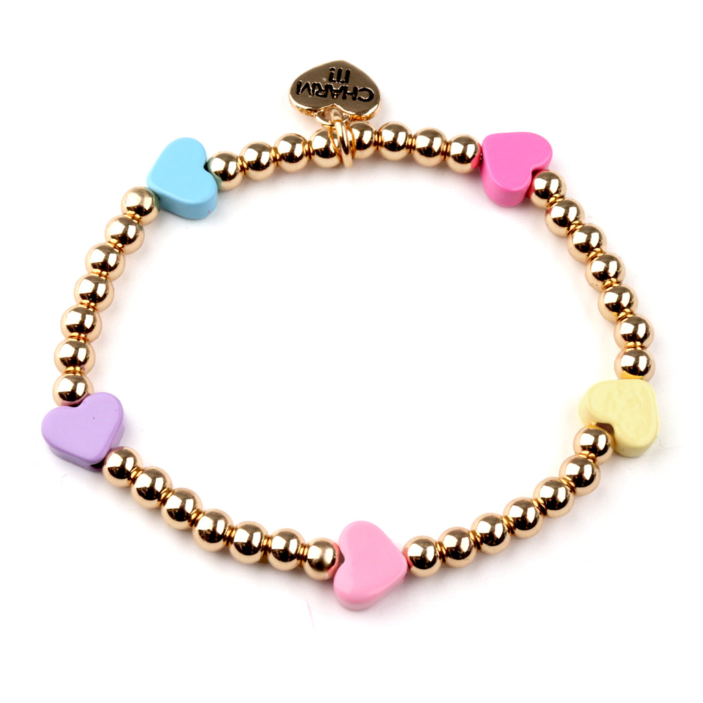 Charm Bracelet - Gold Multi-Heart Stretch Bead