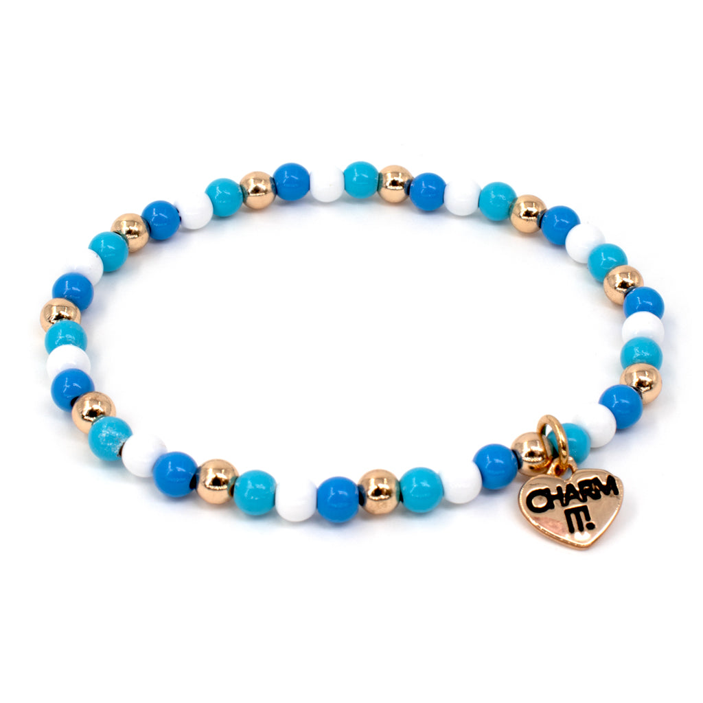 Charm Bracelet - Blue and White Stretch Bead