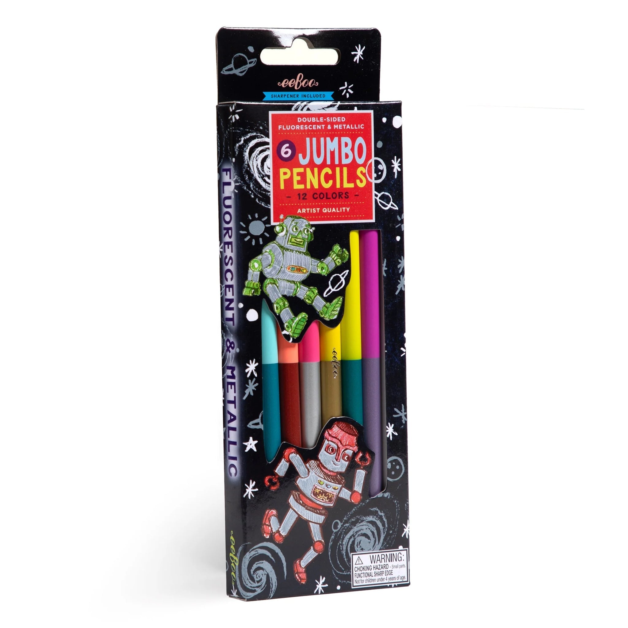 6 Double Sided JUMBO Pencils Robot