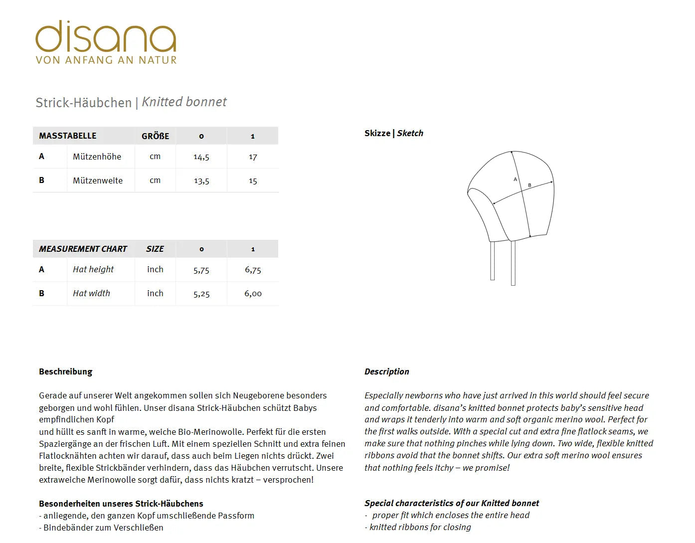 Disana Knitted Merino Wool Bonnet
