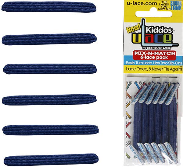 U-Lace Kiddos - No-Tie Laces - 6-Lace Pack - Light Navy