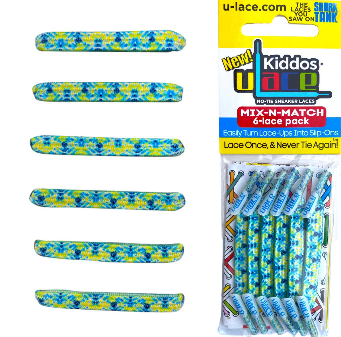U-Lace Kiddos - No-Tie Laces - 6-Lace Pack - Cool Breeze Tie