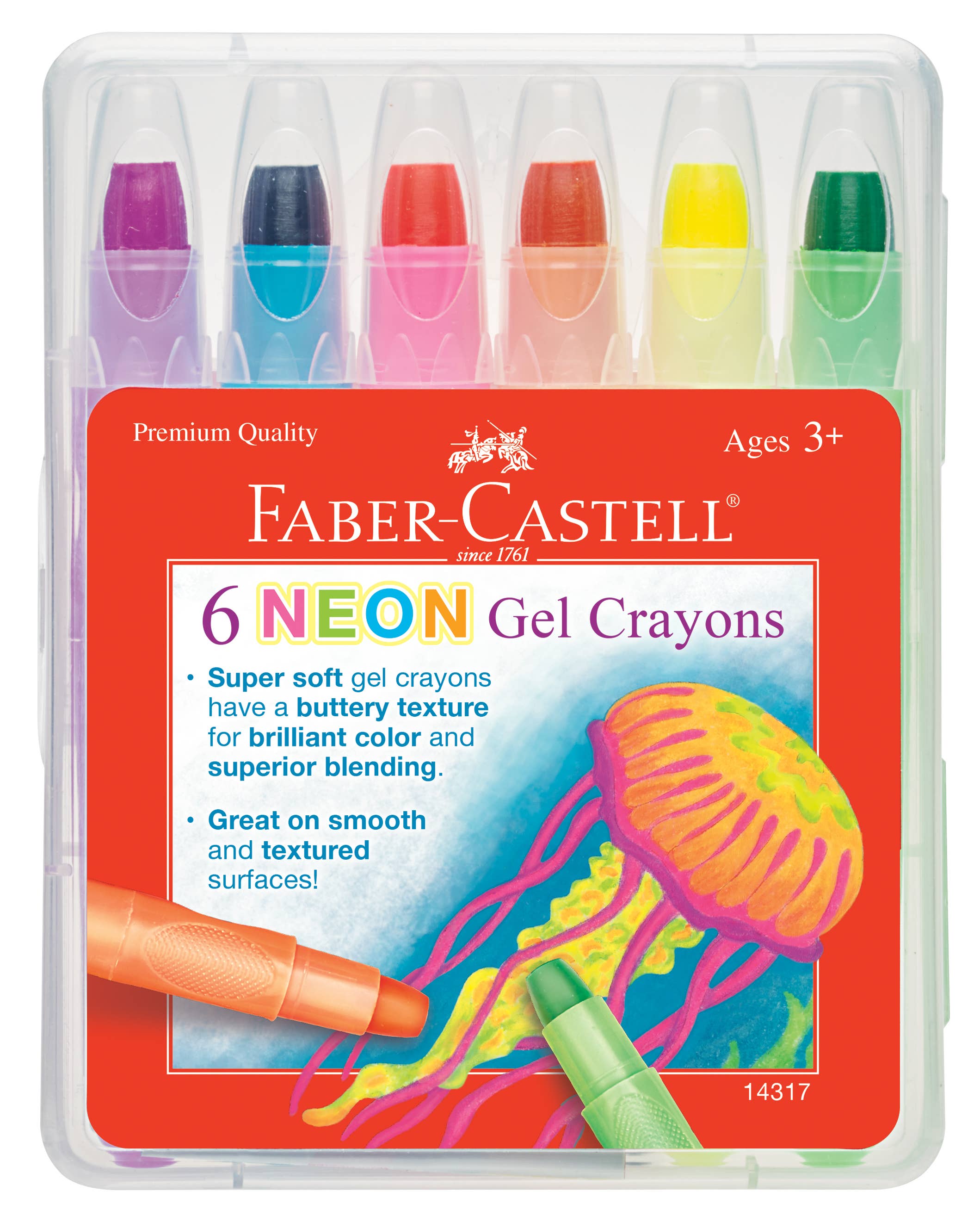 6 Neon Gel Crayons in Storage Case