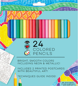 Colored Pencils + 2 Color-in Postcards