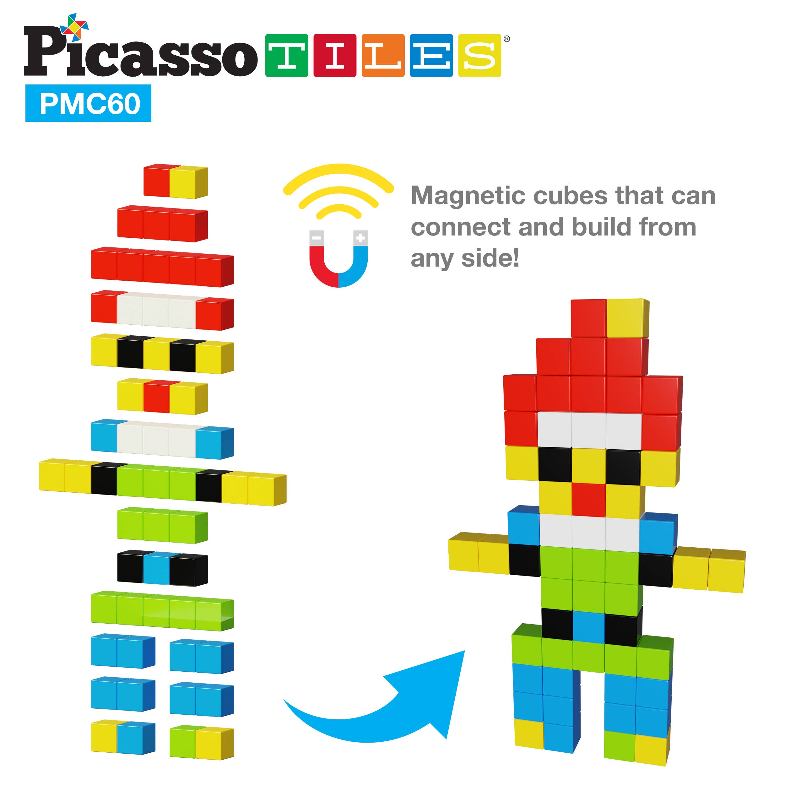 60 Piece 1.2" Magnetic Puzzle Cubes Sensory Toy Set