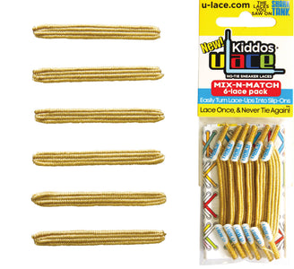 U-Lace Kiddos - No-Tie Laces - 6-Lace Pack - Sparkly Gold