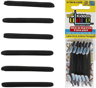 U-Lace Kiddos - No-Tie Laces - 6-Lace Pack - Black