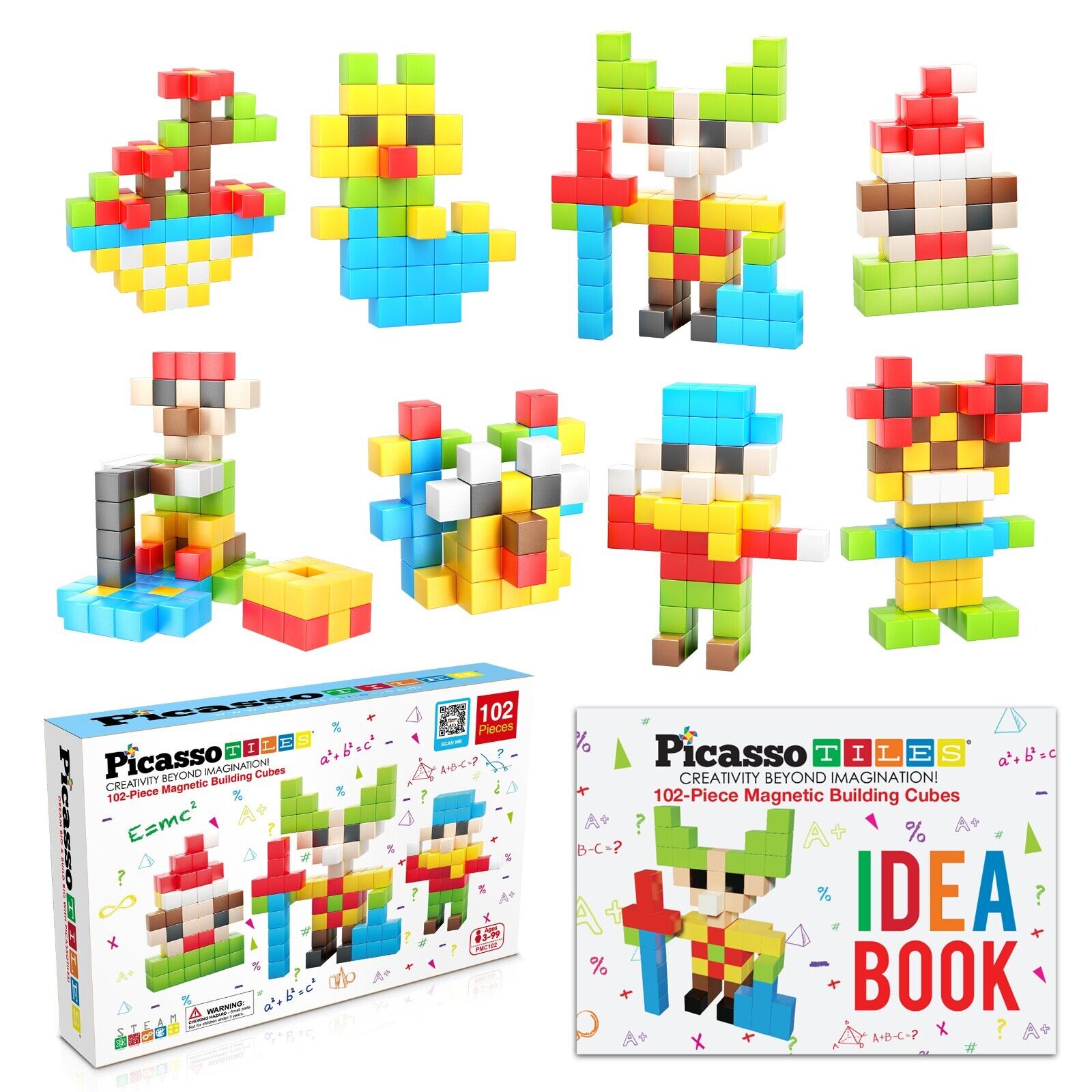 Picasso Tiles Magnetic Building Cubes - 102 Pieces
